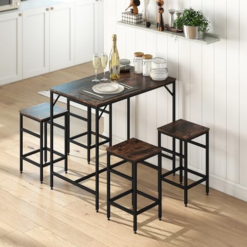 HOMCOM 5-Piece Industrial Dining Table Set, Bar Table &...