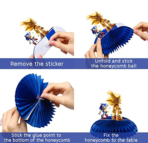 9Pcs Sonic Theme Honeycomb Centerpiece Hedgehog Birthday Decorations For Boys And Kids Party Supplies #TOP4