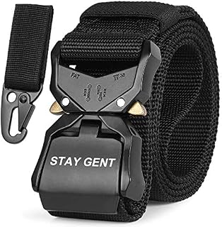 STAY GENT Tactical Belt for Men, Black Quick Release Military Style Belts with Buckle, Heavy Duty Nylon Webbing Work Belt for Outdoor Activities and Utility