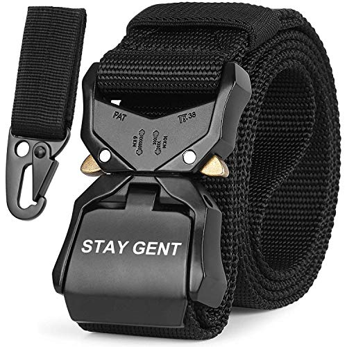 STAY GENT Tactical Belt for Men Black Quick Release Military Style Belts with Buckle Heavy Duty Nylon Webbing Work Belt for Outdoor Activities and Utility