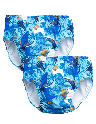 SunBusters Sunwear SunBusters Boy's Reusable Swim Diaper 2 Pack, Ocean Manta Ray, 3T