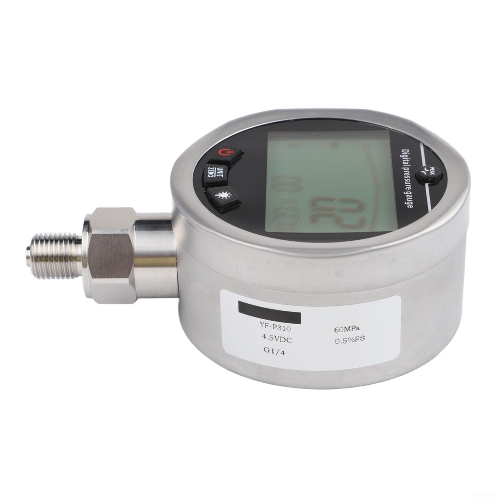 Digitales Hydraulik Manometer G1/4 Edelstahl - Präzisions Druckmesser 0-60MPa mit LCD Hintergrundbeleuchtung für Wasser Gas Öl Test(0-60MPa)