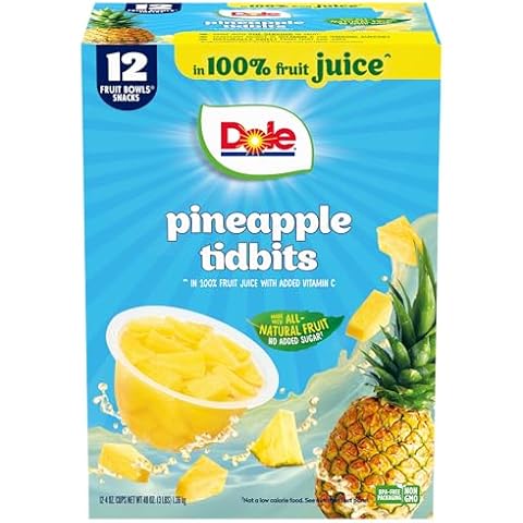 Dole Pineapple Tidbits in 100% Juice^ - Dole Fruit Bowls Snacks - 4 oz Fruit Bowls - 12 Pack Cover