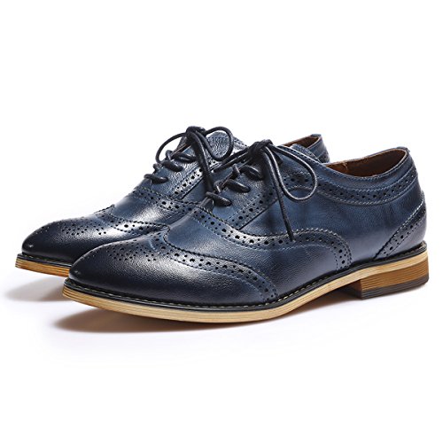 Mona Flying Women's Leather Perforated Lace-Up Saddle Oxfords Brogue Wingtip Derby Shoes #TOP6