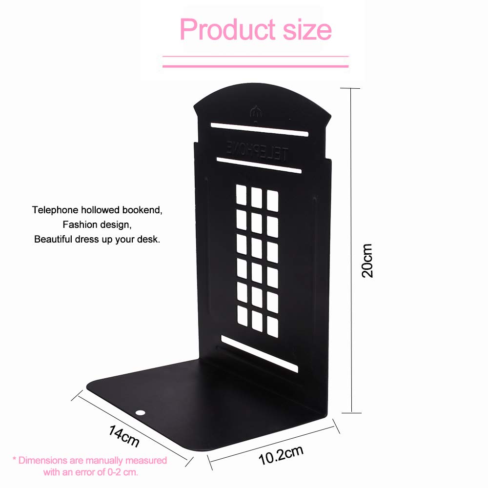 MerryNine 2 Pack Book Ends, Metal Bookends for Shelves Telephone Booth Decorative Boo kends, Non Skid Heavy Bookends, Book - Image 3