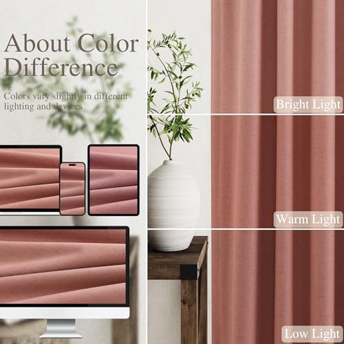 Image of Canyon Rose 100% Blackout Linen Curtains 108 Inches Long for Bedroom Back Tab Thermal Insulated Modern Boho Decor Black Out Girl Curtain for Living Room Floor to Ceiling High Window 52x108, 2 Panels