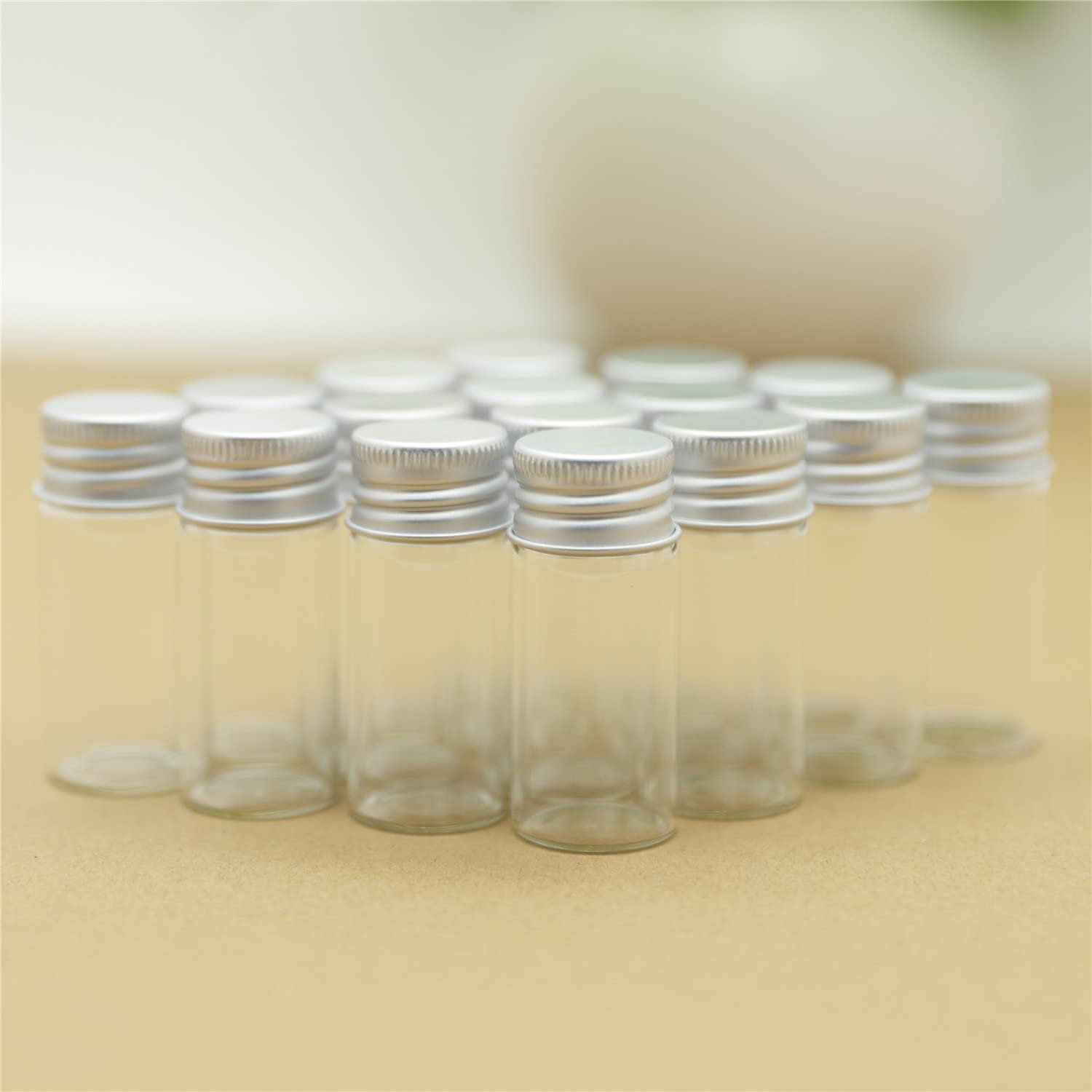 SYLALE 100 unids/Lote 13 * 22 * 50mm 10ml Botella de Vidrio pequeña frascos de Vidrio tapón de Rosca Plateado Tubo de ensayo Viales de almacenamientobotellas Decorativas