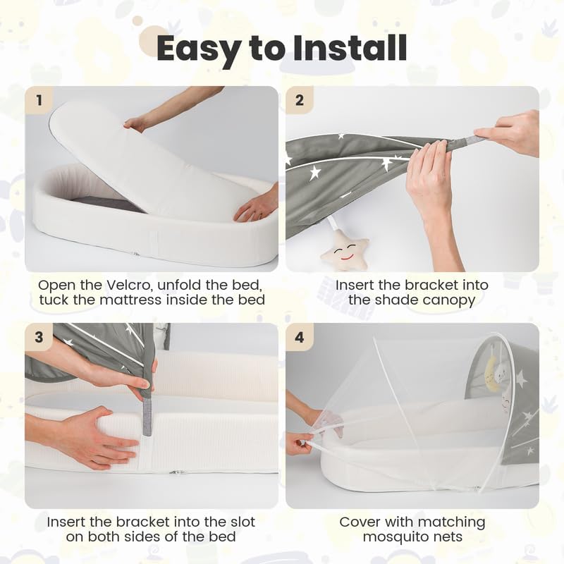 Portable Baby Bassinet- Travel Bassinet for Newborn and Infant, Suitable for Indoor & Outdoor Carry, Lightweight Foldable Washable, Portable Bassinet for Baby Travel, Portable Travel Bassinet, Grey - Image 8