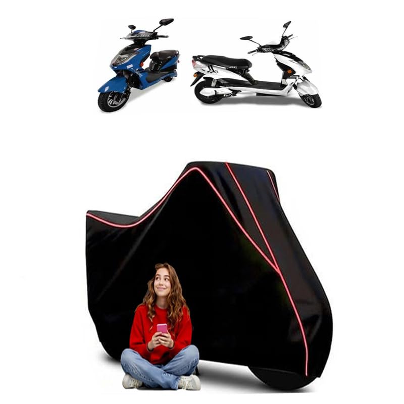Image of Zing Scooty Bike Cover Water Resistant Outdoor Use Universal Fit Scooters Motorcycles Heavy Duty UV Protection Dust Rain Scratch Resistant Elastic Bottom Black Blue Piping