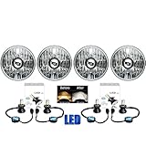 Octane Lighting 5-3/4 Crystal Clear Metal Glass Headlight LED 4000Lm H4 Light Bulb Headlamp Set (G5 LED Bulbs, 5.75')