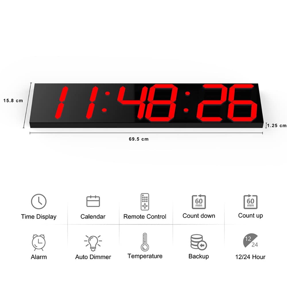 Reloj De Pared Digital LED De 27 Pulgadas Con Control Remoto, Brillo De 8 Niveles, Atenuador Automático, Alarma, Calendario, Termómetro, For Almacén Industrial, Cafetería, Gimnasio ( Color : Red )