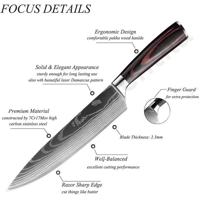 Image of Chefs Knife 8 Inch Ultra Sharp High Carbon German Stainless Steel Forged Blade,for Meat Cutting, Ergonomic Wooden Handle for Home Kitchen Restaurant,Premium Chef Knife with Cover &Gift Box