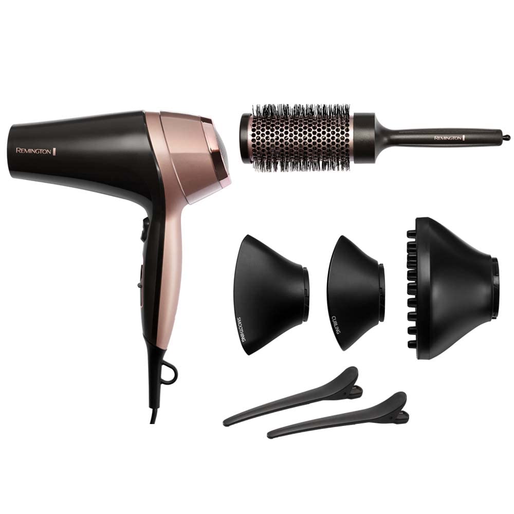 Remington Sèche-cheveux Ionique [Multifonction: boucle, ondule, lisse] Curl&Straight (2200W, 3 températures/ 2 vitesses, concentrateur incurvé unique, brosse à coiffer 45mm, accessoires) D5707