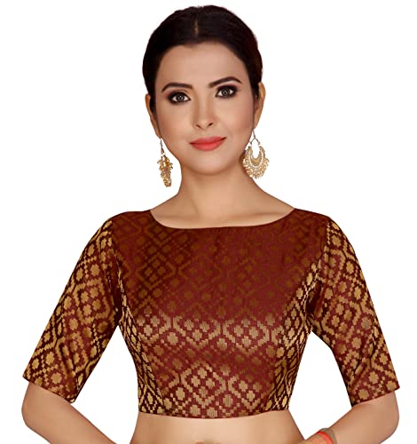 Image of Studio Shringaar Women's Readymade Brocade Elbow Length Sleeves Saree Blouse