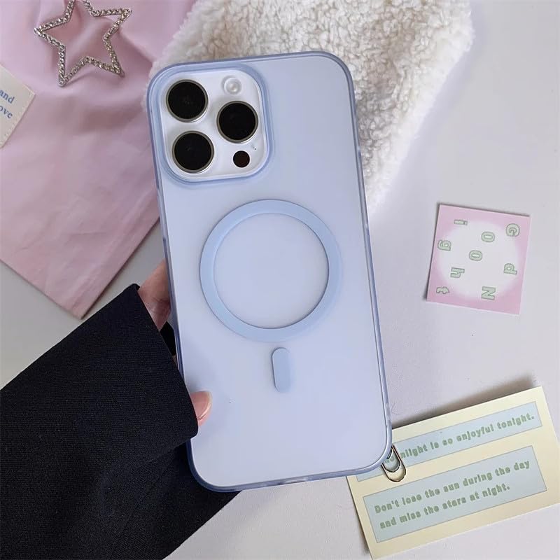 Image of COVERLY Matte Frosted Translucent Back Cover Case for iPhone 17 Magnetic Wireless Compatible | Shockproof Design | Camera Protection Module | Hard Back Case for iPhone 17 (PC, Frost Blue)