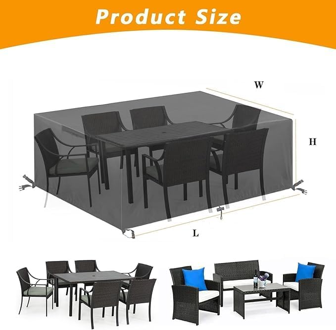Outdoor Garden Furniture Covers， 420D Oxford Fabric,Patio Furniture Cover for Outside Rectangle,Table and Chair Set, Rattan Furniture Set 108" L x 36" W x 30" H/ 275x92x75cm