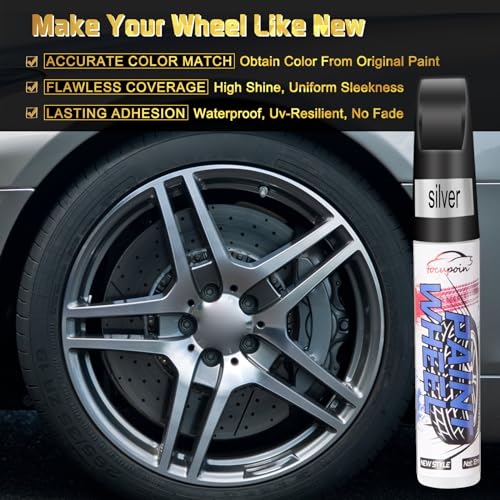 Tocupoin TOCH001 Silver Rim Touch Up Paint, Efficient 2-In-1 Car Wheel Touch Up Paint Pen thumb #3