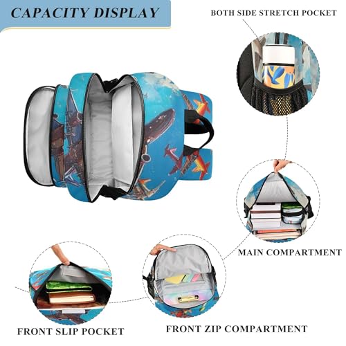 Airplanes in The Blue Sky Backpack Lightweight Bookbag Travel Backpack College School Laptop Bag with Reflective Stripes4