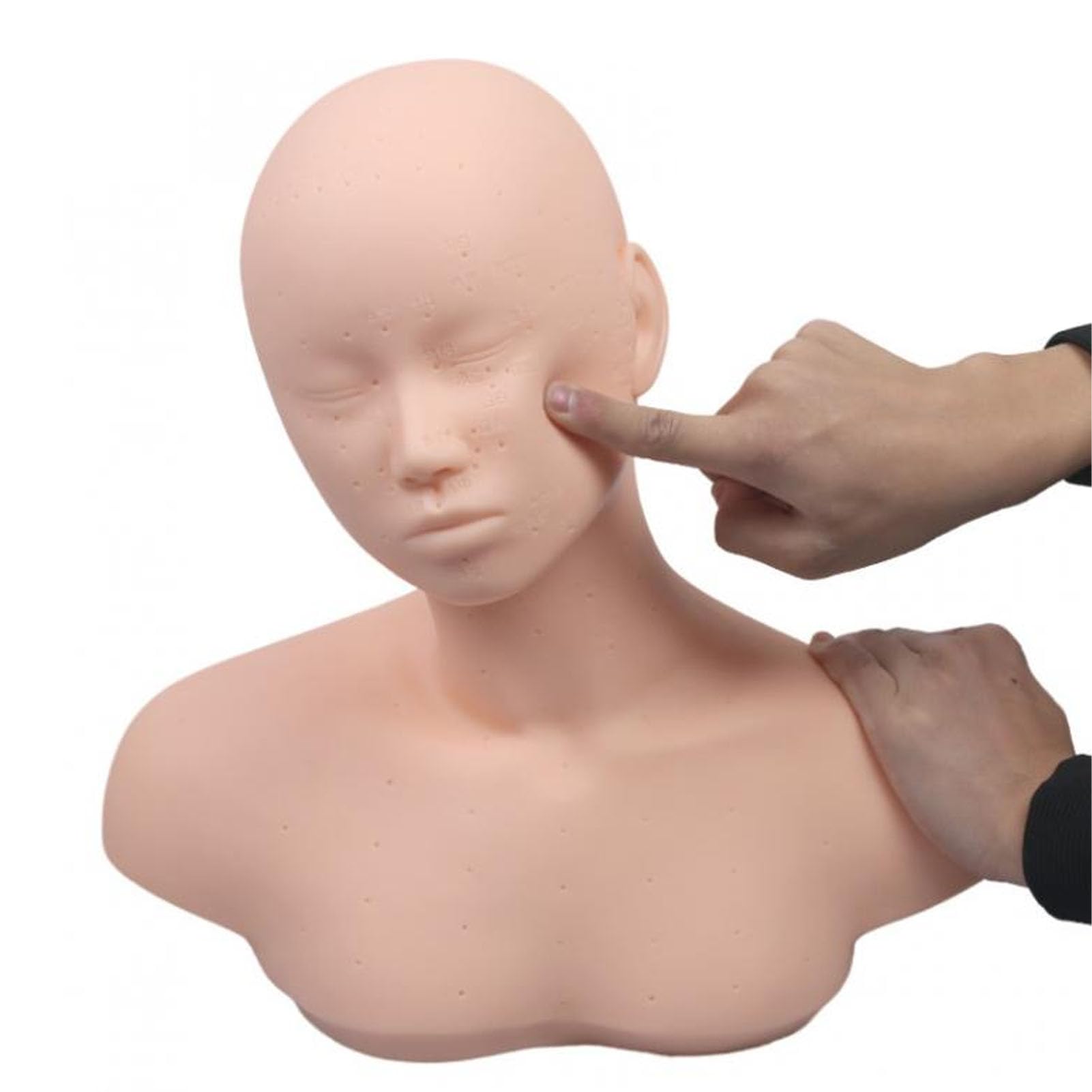 Mannequin Head, Silikon Mannequin Kopf mit Schultern für Schönheitstraining, Massage und Akupunktur, Integrierte Akupunkturpunkte, Ausgezeichnete Elastizität