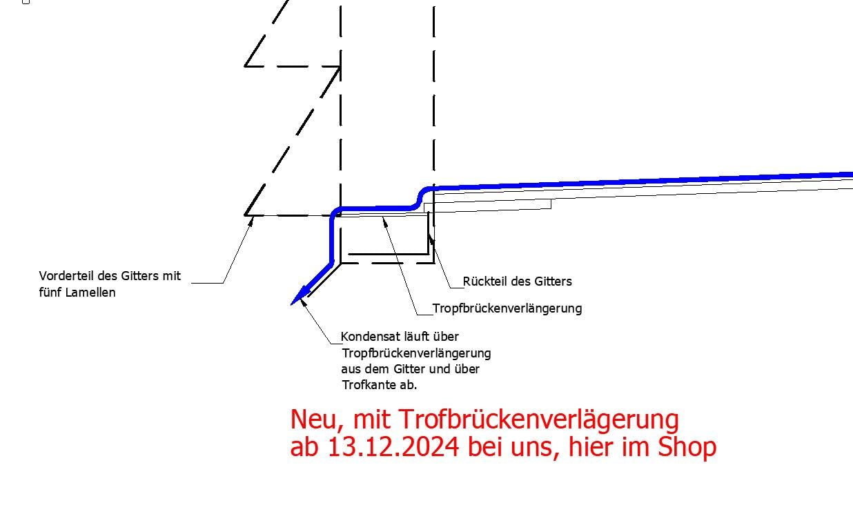 2-Grad Mauerkasten aus Edelstahl mit Kondensatablauf, Teleskoprohr und Rückstauklappe (Ohne Pulverbeschichtung, Ø150 | W150–280 | Thermobox | Ohne IG)
