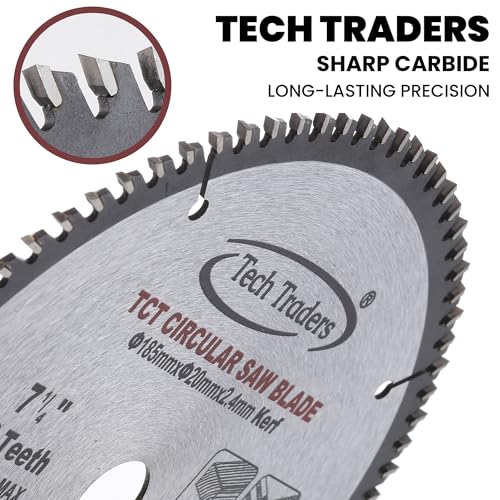TCT18520B80T Tech Traders TCT Circular Saw Blade 185mm x20mm Bore 80T (16mm ring) fits Bosch Evolution Makita etc - Image 3
