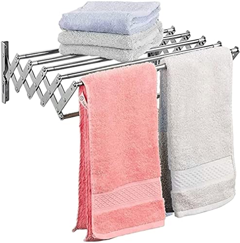 LMZPJ Wäschetrockner for die Wand Wandtrockner ausziehbar platzsparender Trockner Akkordeon Trockenständer Wandmontage 304 Rostfreier Stahl (Color : Silver) Cover