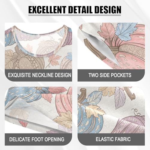 Pajama Short Sets Pumpkin Pattern with Autumn Leaves Soft Cotton Summer Sleepwear 2 Piece PJS Size 5-14T3