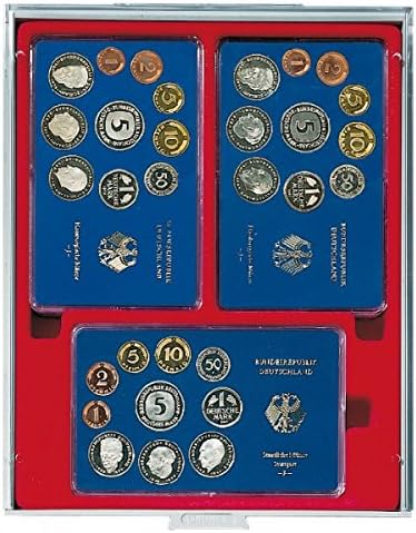 Lindner 2407 Collection Boxes for Mint Sets of German Coins-Gray/red Insert