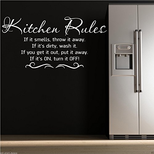 Wall Smart Designs Kitchen Rules Adhesivo Pared Cocina Pegatina Adhesiva Mural Frase Tatuaje - Rojo Mate, Mediana