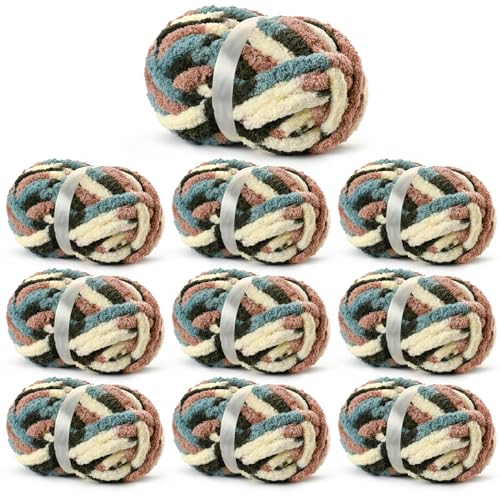 Image of Chunky Jumbo Chenille Yarn Multicolor 10 Pack | 2000g /240yds Super Bulky Baby Soft Yarn for Hand Knitting Fluffy Chunky Knit Throw Blanket Yarn