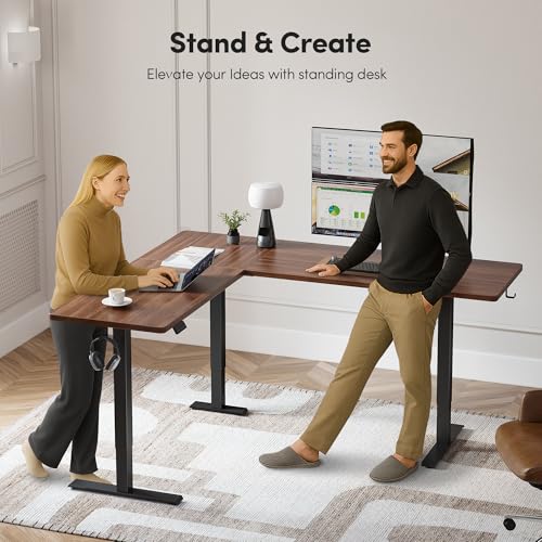Image of CubiCubi L Shaped Standing Desk Adjustable Height, Electric Corner Desk, Sit Stand Home Office Desk with Splice Board