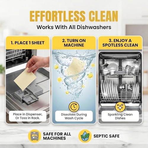 Image of Lucent Globe Dishwasher Dishwashing Detergent Sheets, Dish Soap & Dishwasher Tablets Alternative. Plant-Based, Eco-Friendly, Fully Biodegradable, Lemon Scent (1 Pack of 64 Washes)