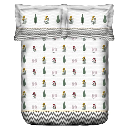 Image of Trident King Size Bedsheet Cotton | Road To Jaipur Collection | 100% Cotton Bedsheet For Double Bed Cotton 1 King Size Bedsheet With 2 Pillow Covers Super Soft 210 Thread Count-Innayat Green, 210 tc