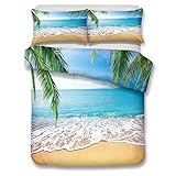 Feelyou King Bedding Set Clear Sea Beach Nature Theme Print, Decorative 3 Piece Duvet Cover Set with 2 Pillow Shams, Luxury Men Women Microfiber Quilt Cover Set, Zipper Closure