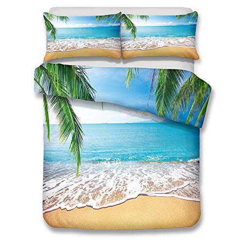 Feelyou King Bedding Set Clear Sea Beach Nature Theme Print, Decorative 3 Piece Duvet Cover Set with 2 Pillow Shams, Luxury Men Women Microfiber Quilt Cover Set, Zipper Closure