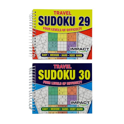 Image of Impact Travel Size Sudoku Puzzle Books – 2 Pack | Spiral Bound 17.5cm x 14.5cm Puzzle Books for Adults & Seniors | 140+ Puzzles per Book | Compact Brain‑Training Travel Activity Set