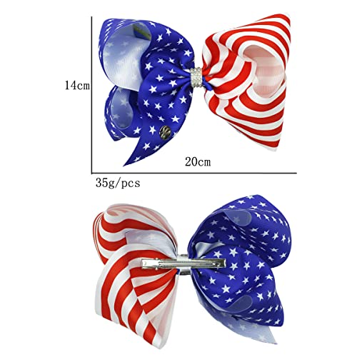 Aaiffey 2 Pieces 4Th Of July Patriotic Hair Clips Hair Bow American Flag Boutique Ribbon Hair Clips Independence Day Large Hair Bow Barrette For Women Girl Hair Accessories #TOP1