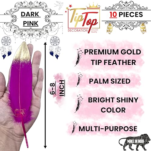 Image of Premium Gold Dipped Medium Goose Feathers Quills (10 Pieces) (7-8 inch) (Dark Pink)