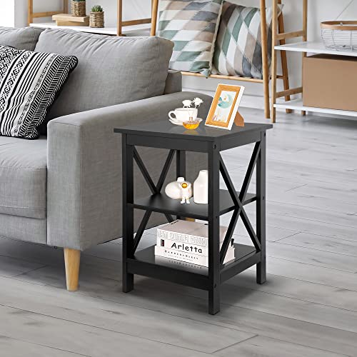 Super Deal 3-Tier End Table With Storage Shelves Versatile X-Design Wood Sofa Side Table For Living Room Bedroom Apartment Small Spaces thumb #1
