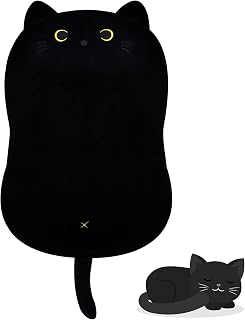 Black Cat Plush Pillow,18inch Long Cat Boby Plushie Cuddly Sleep Pillow for Kids, Fat Kitten Stuffed Animal Birthday Gifts for Boys and Girls, Home Decor