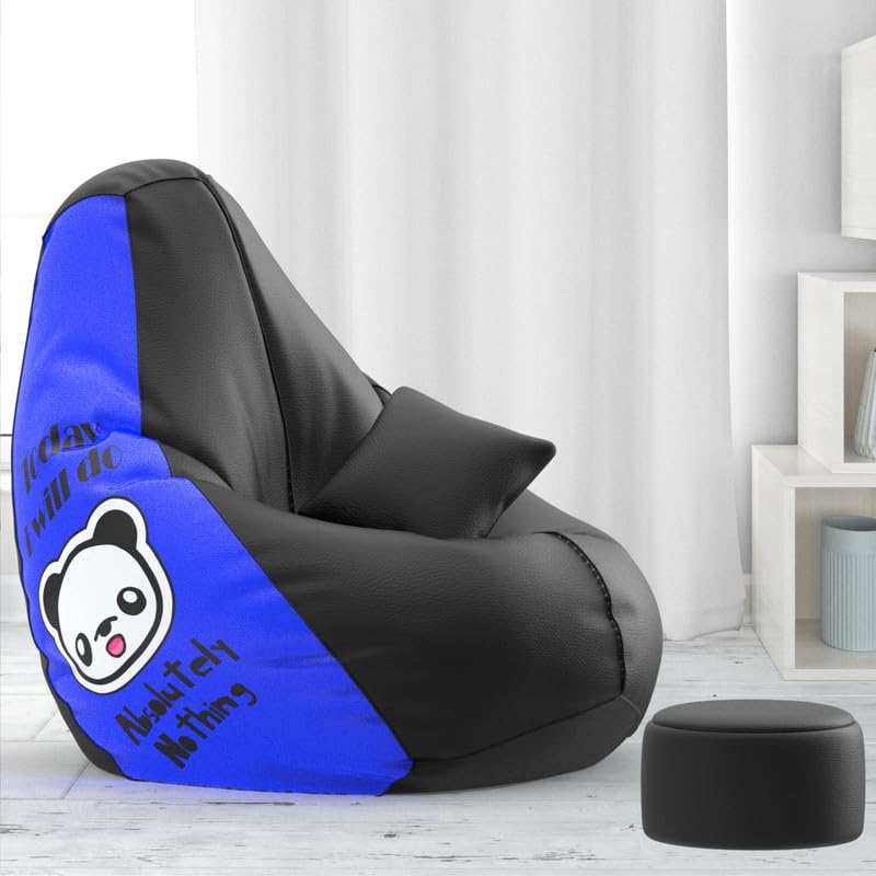 Image of Biggie Bean Bag Chair with Beans Filled 4XL Evergreen Classics Bean Bag-Loud Prints-Soft Landings-Styled with Free Cushion & Footrest (Matching Color : Printed Absolutely Nothing - Black Blue)