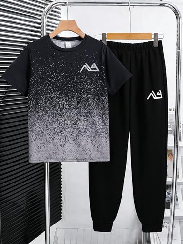 Image of Boys Clothes Gradient T-Shirt Jogger Pants Set 8-13 Years Casual Sportswear Summer Outfit Set