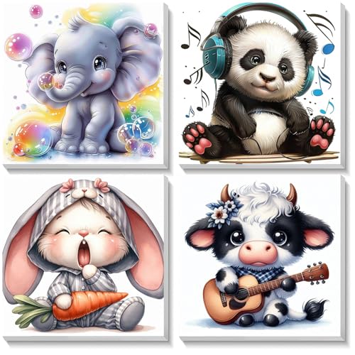 4 Piezas Animal Bonito Pintar por Numeros Adultos Niños con Marco, Cuadros para Pintar por Numeros, Lona sin Pliegues Pintura al Colorear por Numeros con Caballete, Decoración del Hogar 20x20cm