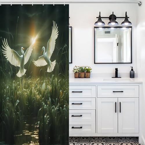 Rideau de douche aigrette en polyester imperméable 92x183cm pour petite baignoire