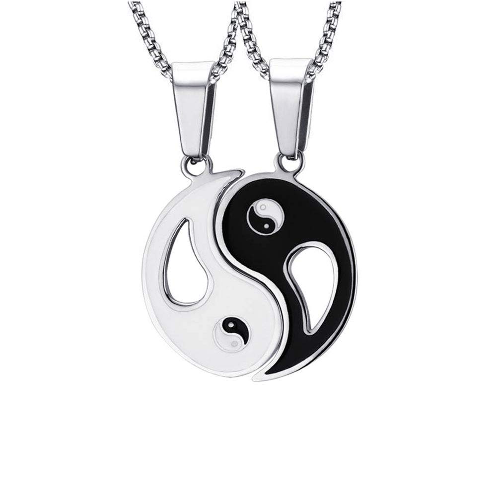 VnoxChinese Philosophy Taoist Symbol Yin-Yang Taichi Yoga Stainless Steel Rhinestone Pendant Necklace,Amulet Jewelry