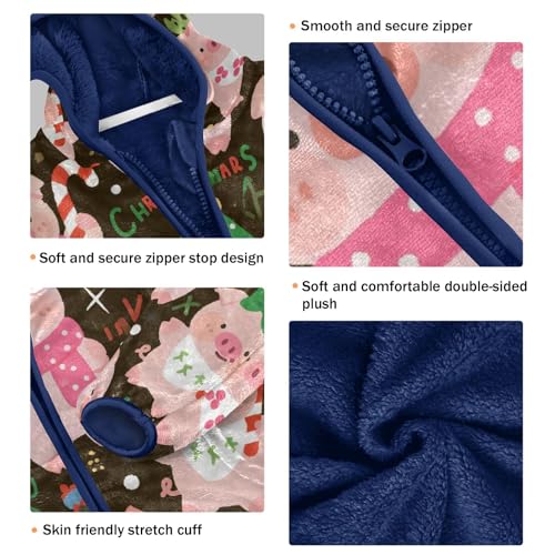 Christmas Pigs with Candy Canes_1 Toddler Fleece Jacket Girl Boys Hooded Fleece Jacket Coat Warm Outwear Zip-up 3-10T3