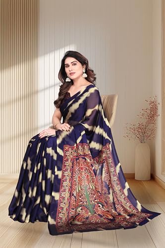 Image of SUPERLAXMI Women's Chiffon Floral Printed Saree with Blouse Piece