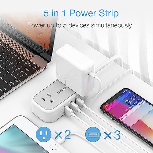 Mini Power Strip With 3 Usb Ports, Tessan 2 Outlet Portable Flat Plug Strip With 5 Ft Small Extension Cord, No Surge Protector For Cruise Ship Essentials Travel #TOP3