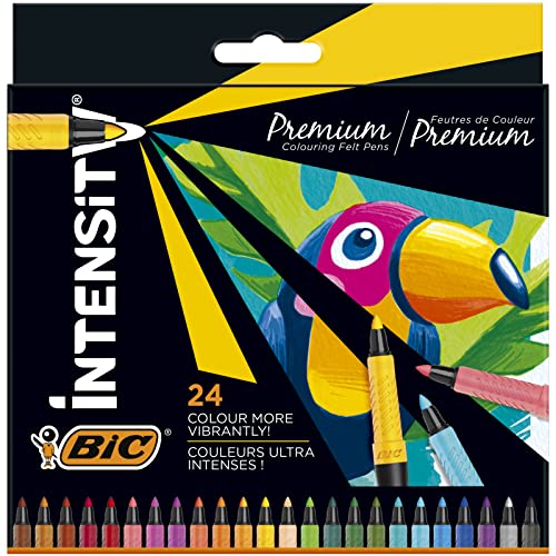 BIC Intensity Premium Filzstifte, zum Malen für Erwachsene und Kinder, in 24 Farben, mit komfortablem Kautschukgriff und stabiler Spitze