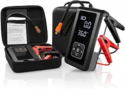 Carregador de Baterias Sem Fio Carga de Bateria Carro com compressor de Ar Portatil Luz de emergencia e Carrega o Celular Chupeta Enche Pneu do Carro Moto Ideal Para Viagens Auxiliar de Partida